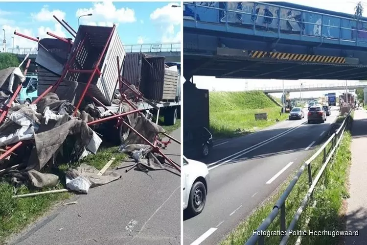 Te hoog beladen wagen ramt spoorbrug N242