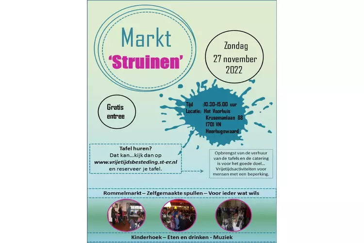 Markt "Struinen" op 27 november in Het Voorhuis Heerhugowaard